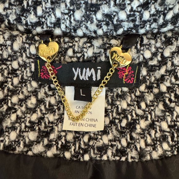 Women's Black and White Preppy Faux Fur Trim Wool Coat Glam Classic - Picture 4 of 6